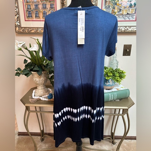 NORMATIC TRADER BLUE TIE DYE OMBRE BEACH RESORT POOL TUNIC/ MINI DRESS SZ L - Picture 2 of 8